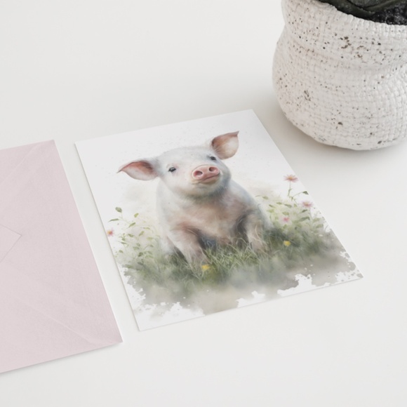 Watercolor Cute Floral Farm Pig Wall Art Illustration Print Poster Unframed - Picture 7 of 7